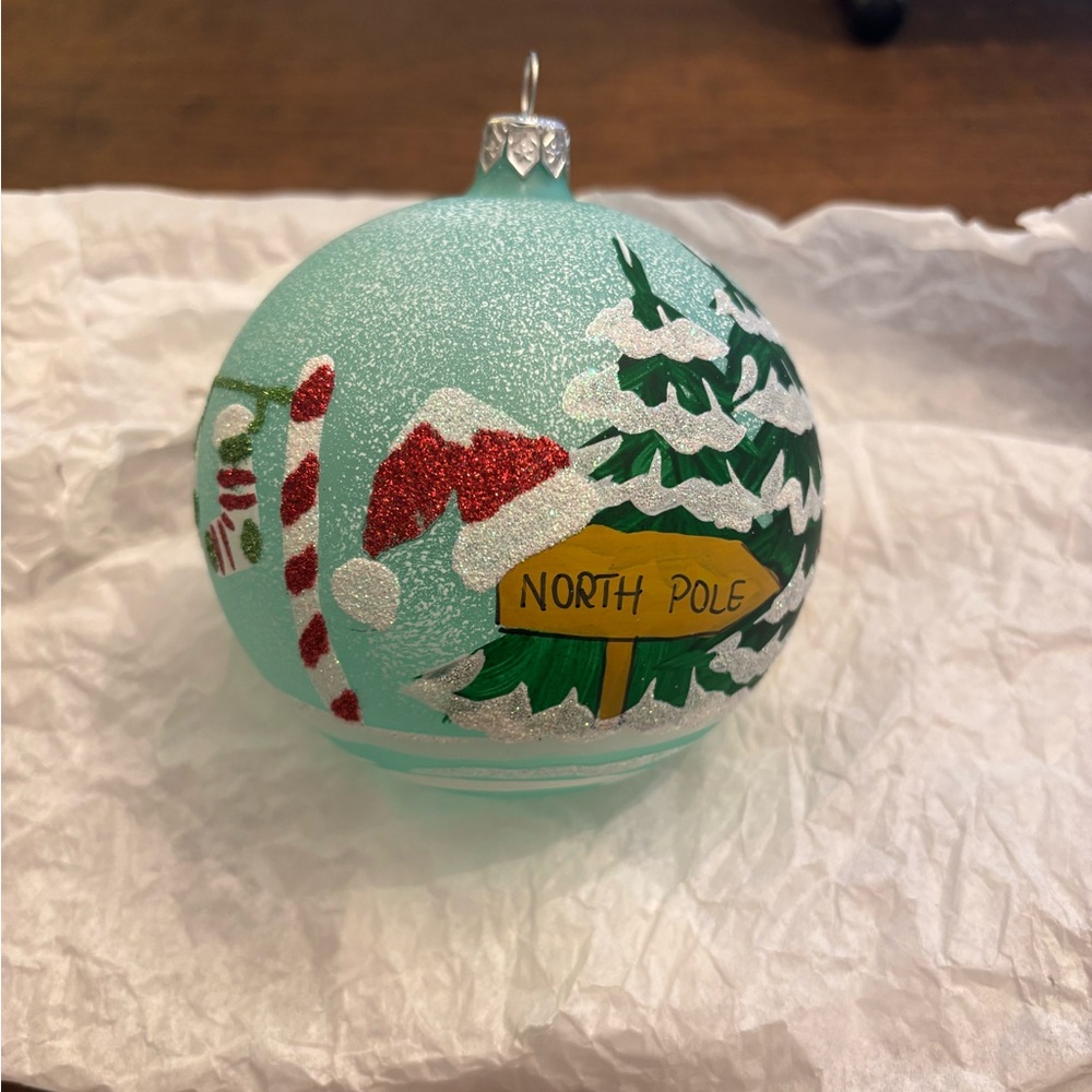 Pier 1 Imports 4.5" North Pole Ball European Glass Christmas Ornament